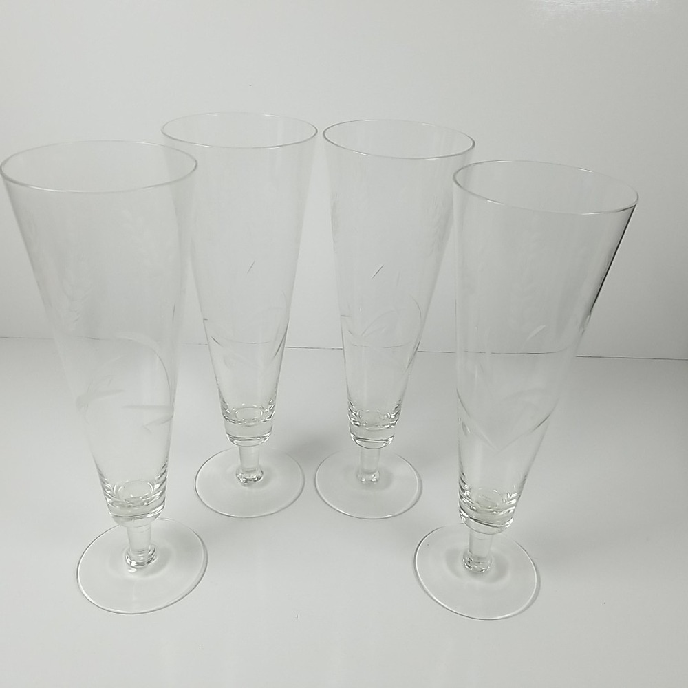 4‎ Vintage Wheat Etched Pilsner Beer Glasses